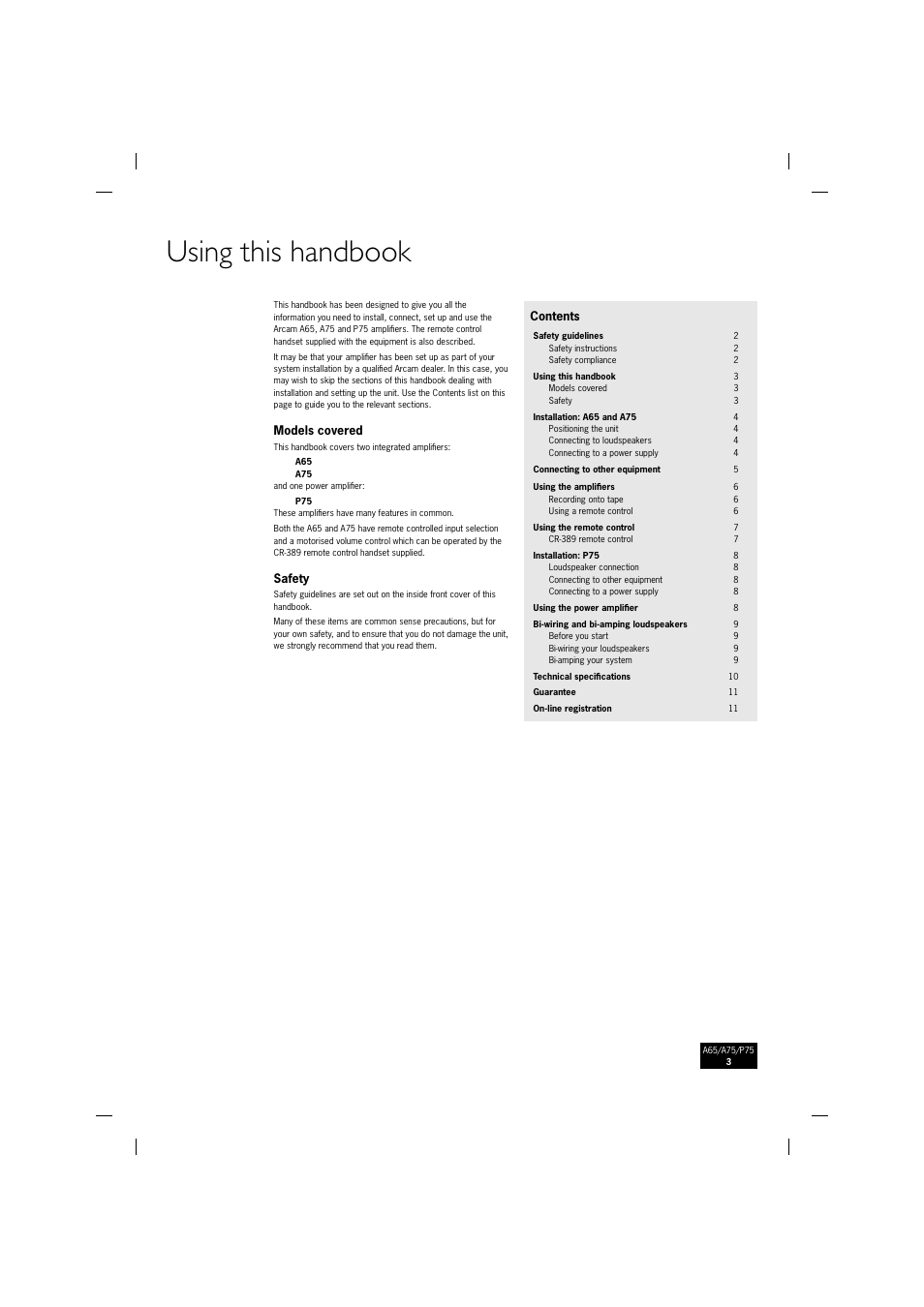 Using this handbook | Arcam P75 User Manual | Page 3 / 34