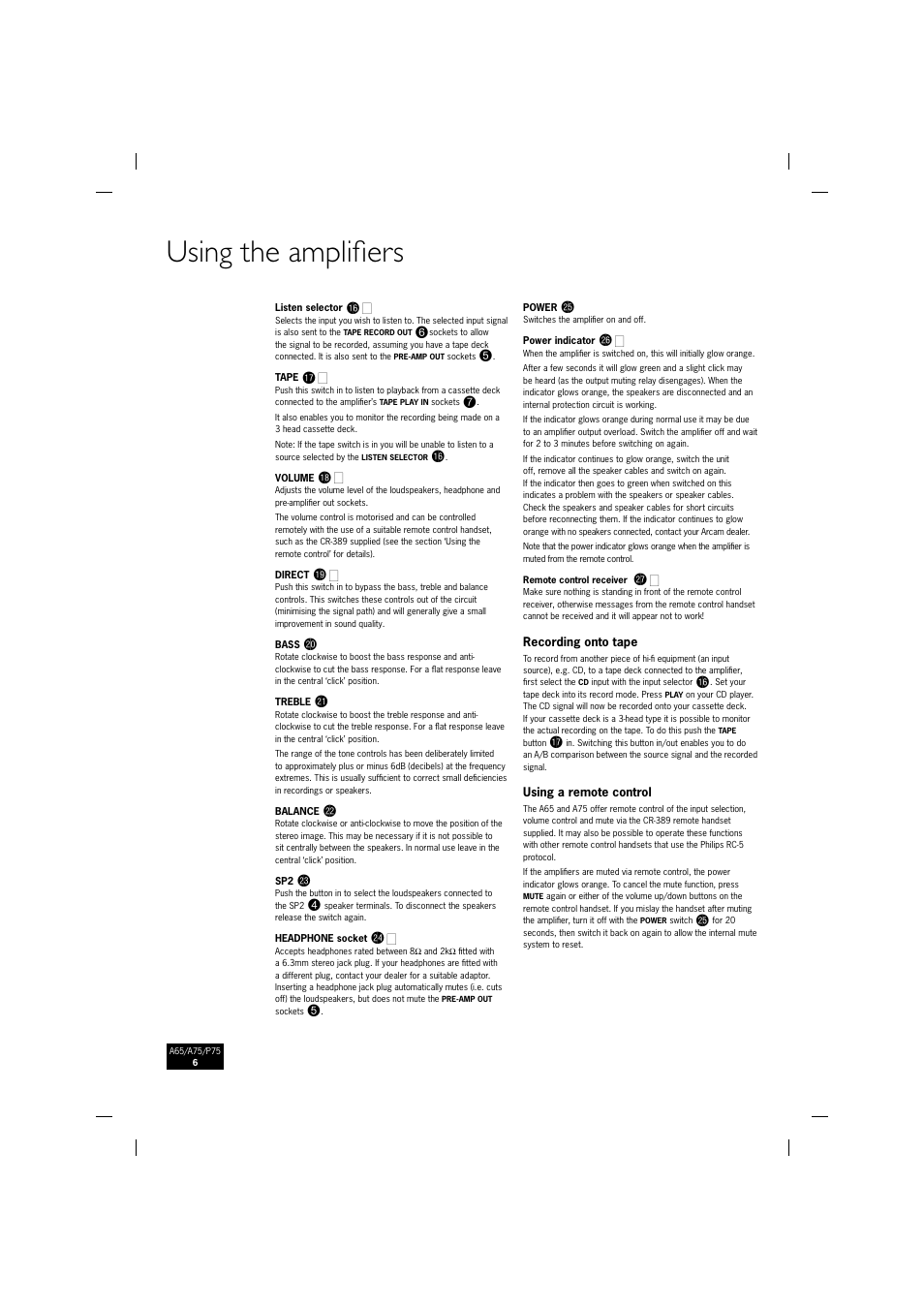 Using the amplifi ers | Arcam P75 User Manual | Page 6 / 34