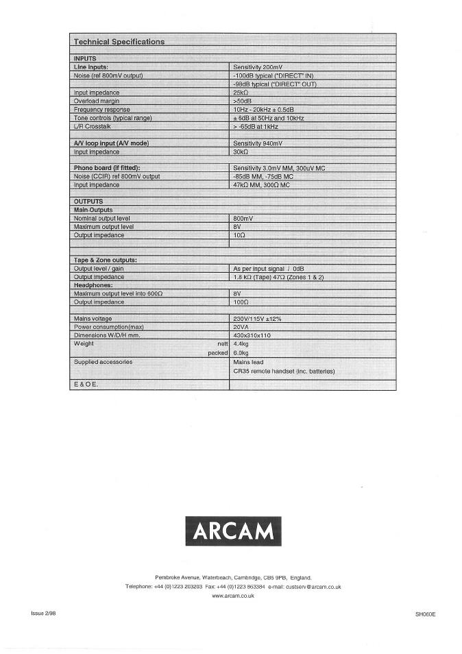 Arcam | Arcam Alpha 9C User Manual | Page 8 / 8
