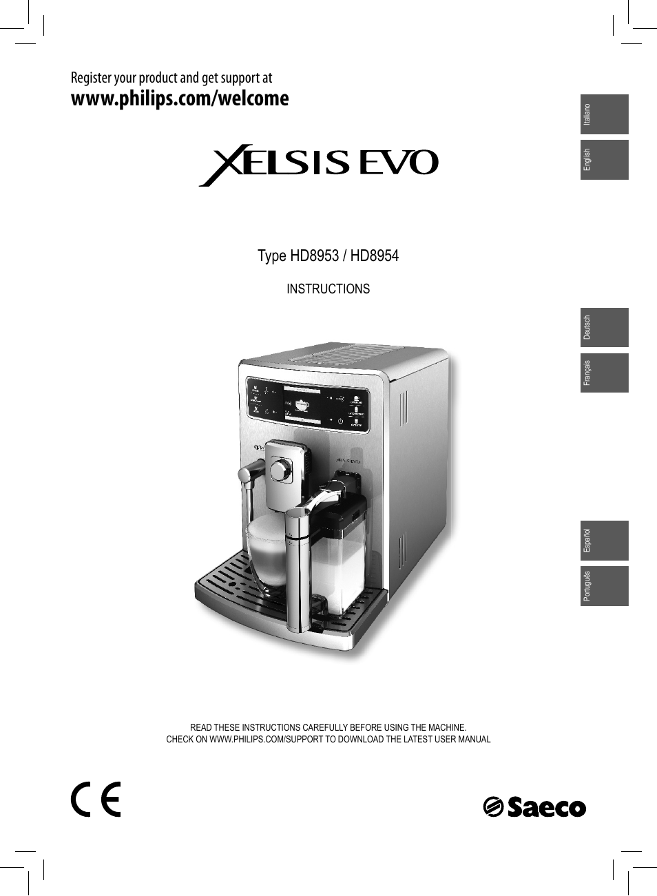 Philips Saeco Xelsis Evo Machine espresso Super Automatique User Manual | 68 pages