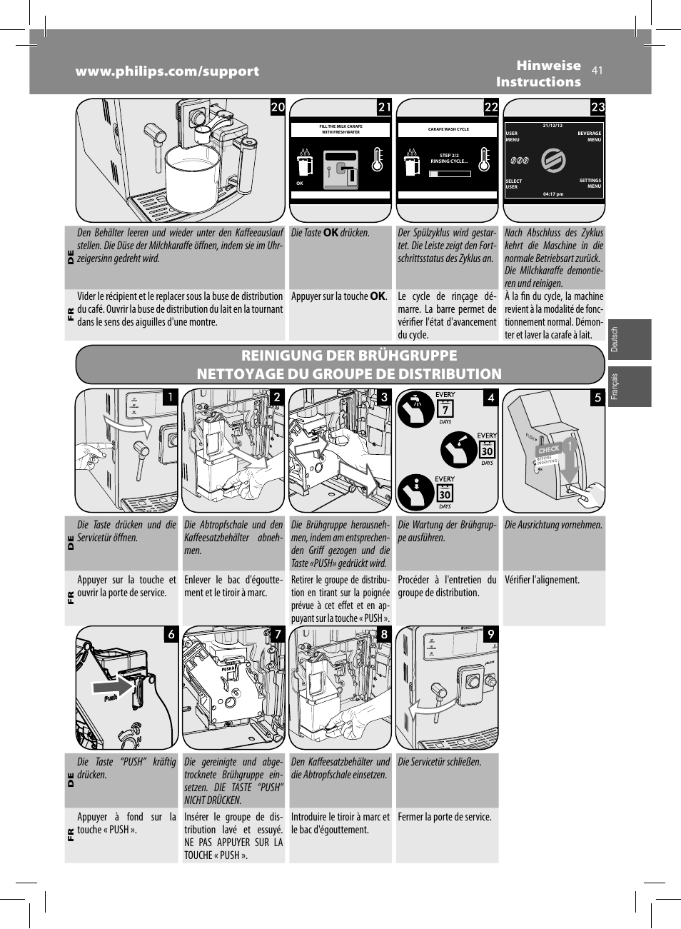 Hinweise instructions | Philips Saeco Xelsis Evo Machine espresso Super Automatique User Manual | Page 41 / 68