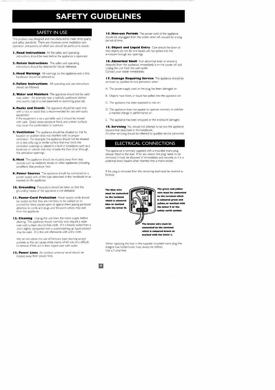 Safety guidelines, Safety in use, Electrical connections | Arcam Alpha 7-8 User Manual | Page 8 / 8