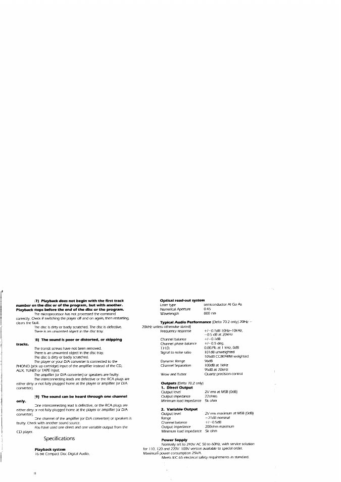 Specifications | Arcam Delta 70.2 User Manual | Page 11 / 12