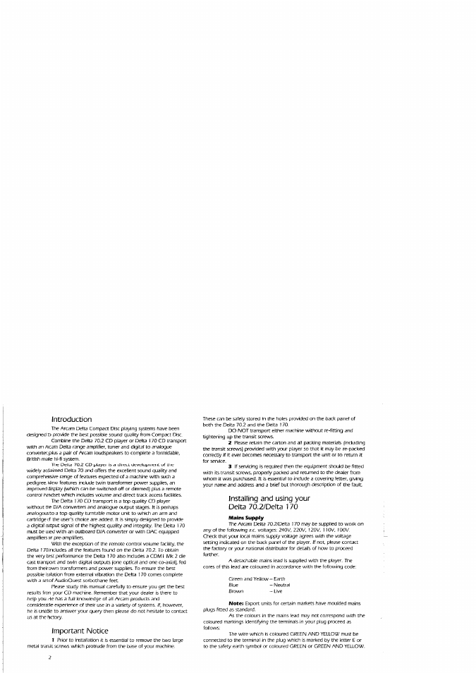 Introduction, Important notice | Arcam Delta 70.2 User Manual | Page 2 / 12