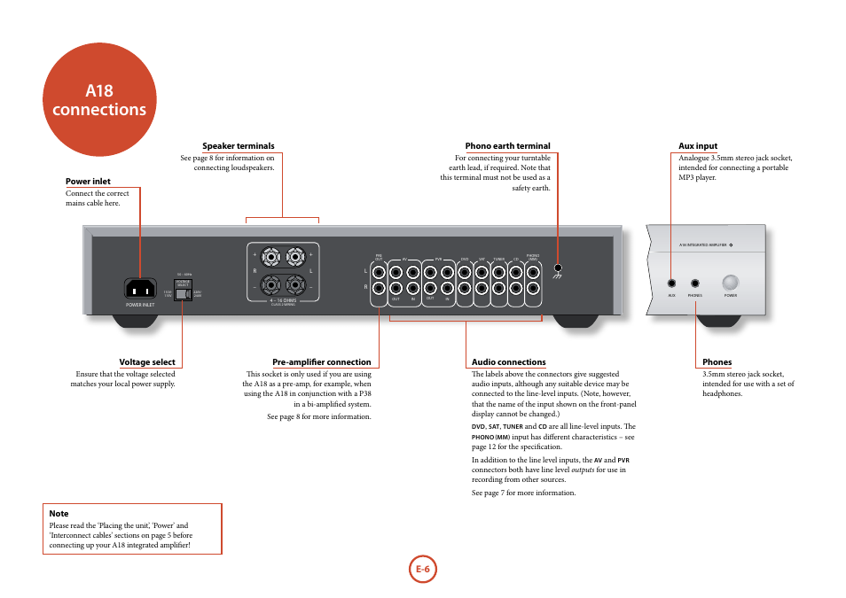 A18 connections | Arcam FMJ A18 User Manual | Page 6 / 13