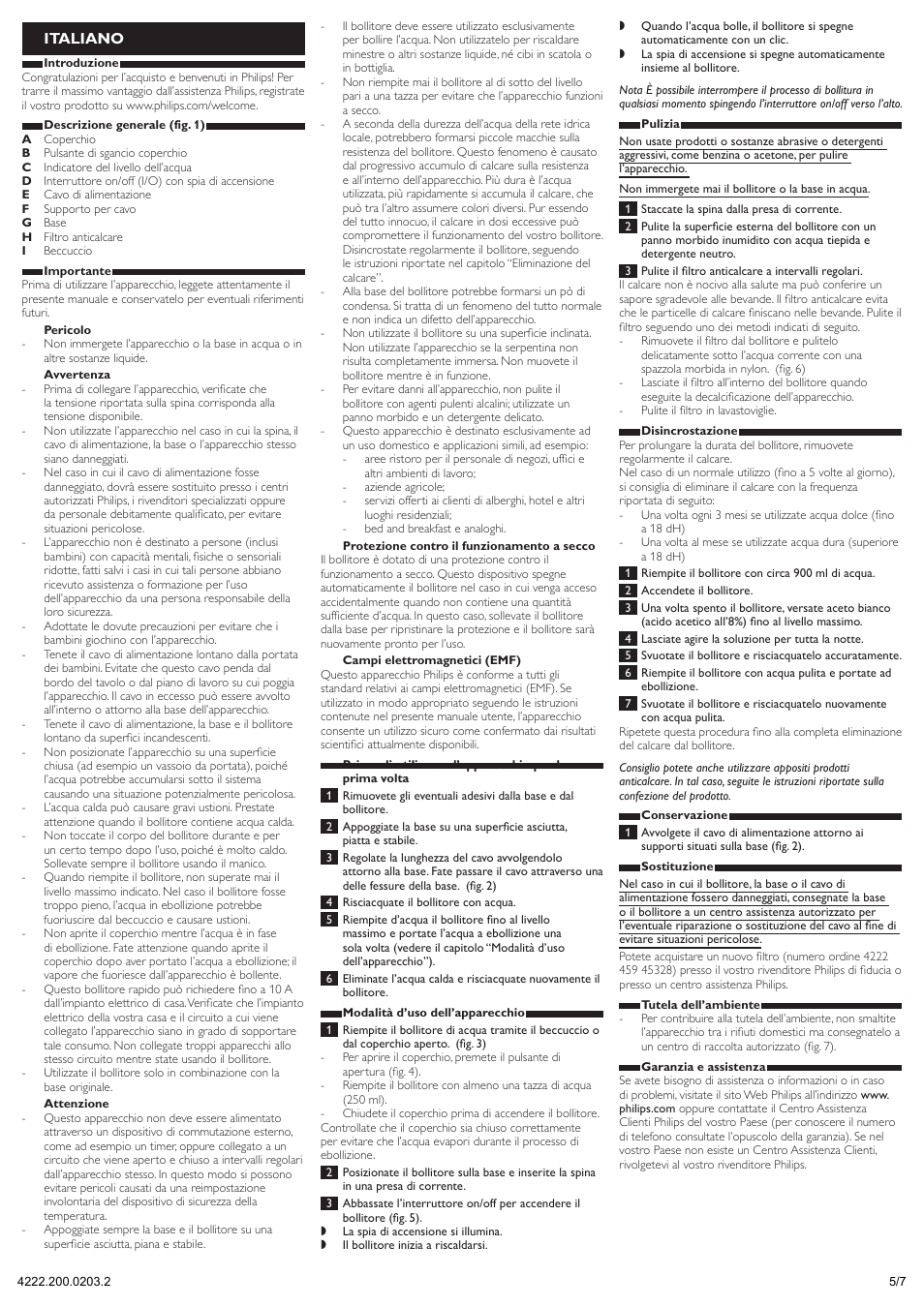 Italiano | Philips Bouilloire User Manual | Page 5 / 7