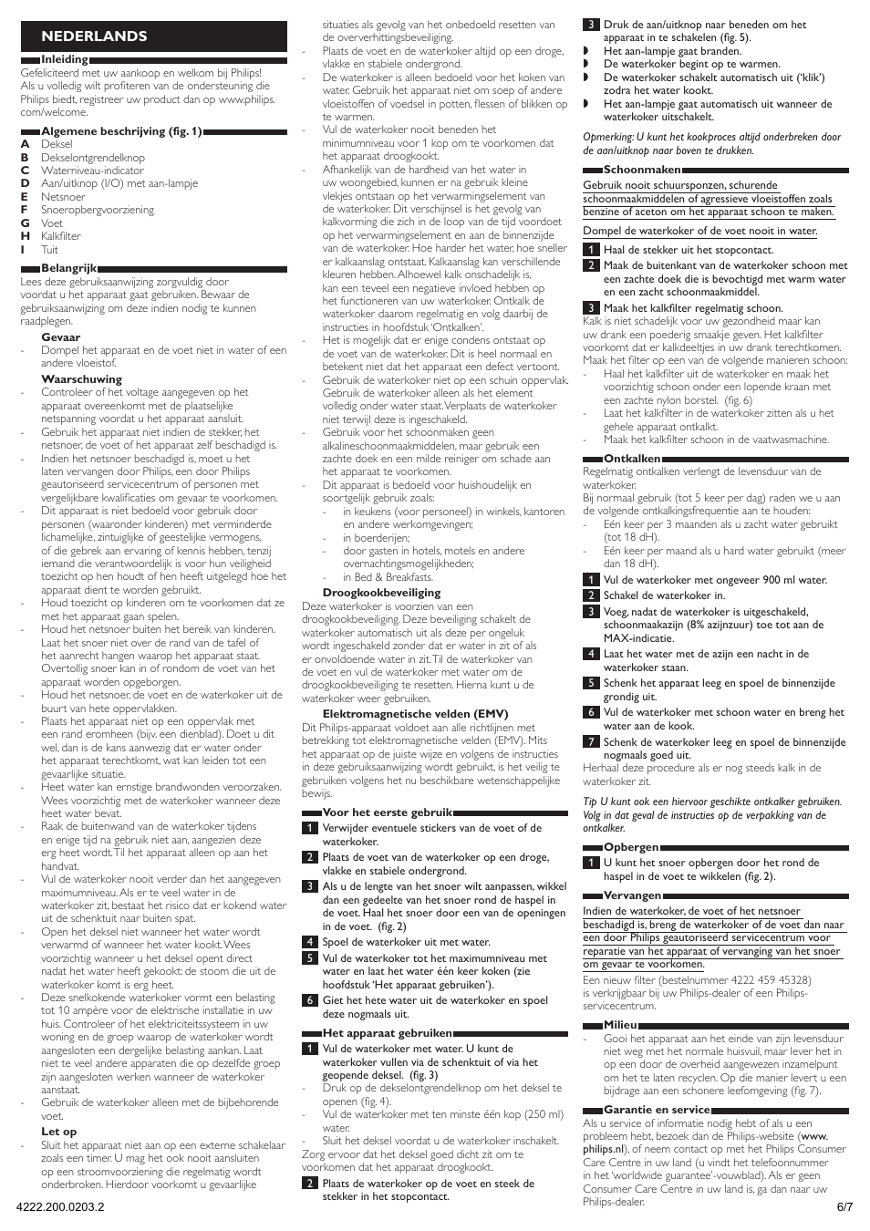 Nederlands | Philips Bouilloire User Manual | Page 6 / 7