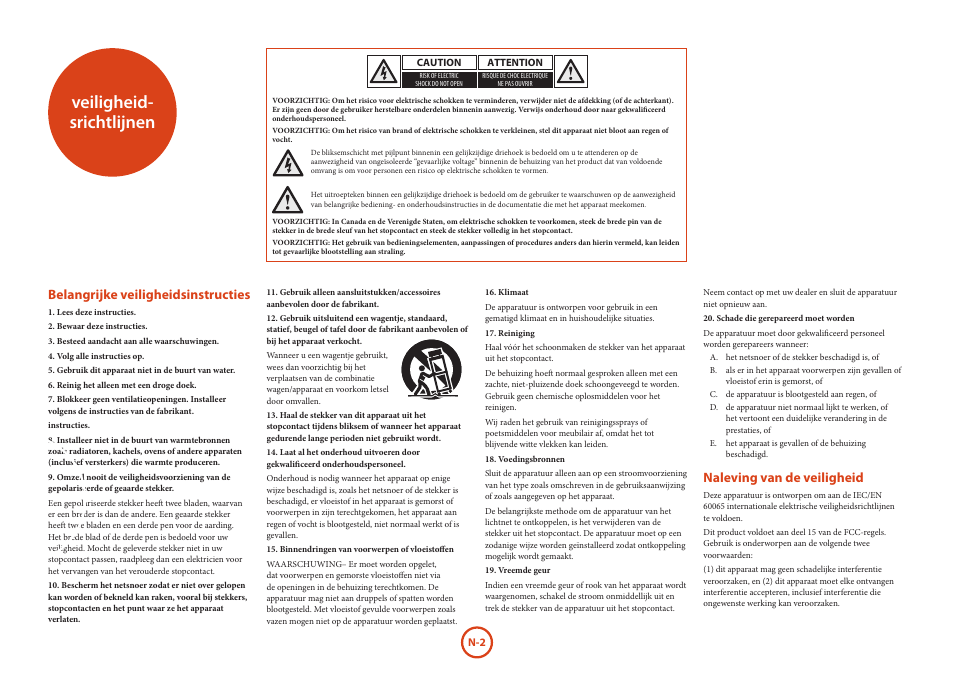 Veiligheid- srichtlijnen, Belangrijke veiligheidsinstructies, Naleving van de veiligheid | Arcam HANDBOOK Blu-ray Disc player BDP300 User Manual | Page 102 / 206