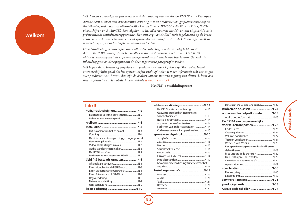 Welkom | Arcam HANDBOOK Blu-ray Disc player BDP300 User Manual | Page 103 / 206
