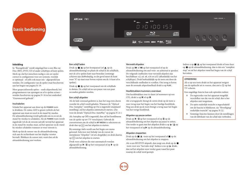Basis bediening | Arcam HANDBOOK Blu-ray Disc player BDP300 User Manual | Page 110 / 206