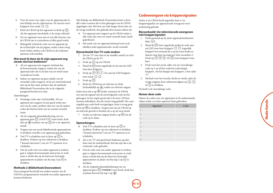 Neder lands, Codeweergave via knippersignalen | Arcam HANDBOOK Blu-ray Disc player BDP300 User Manual | Page 115 / 206