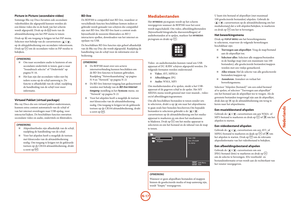Neder lands, Mediabestanden | Arcam HANDBOOK Blu-ray Disc player BDP300 User Manual | Page 117 / 206