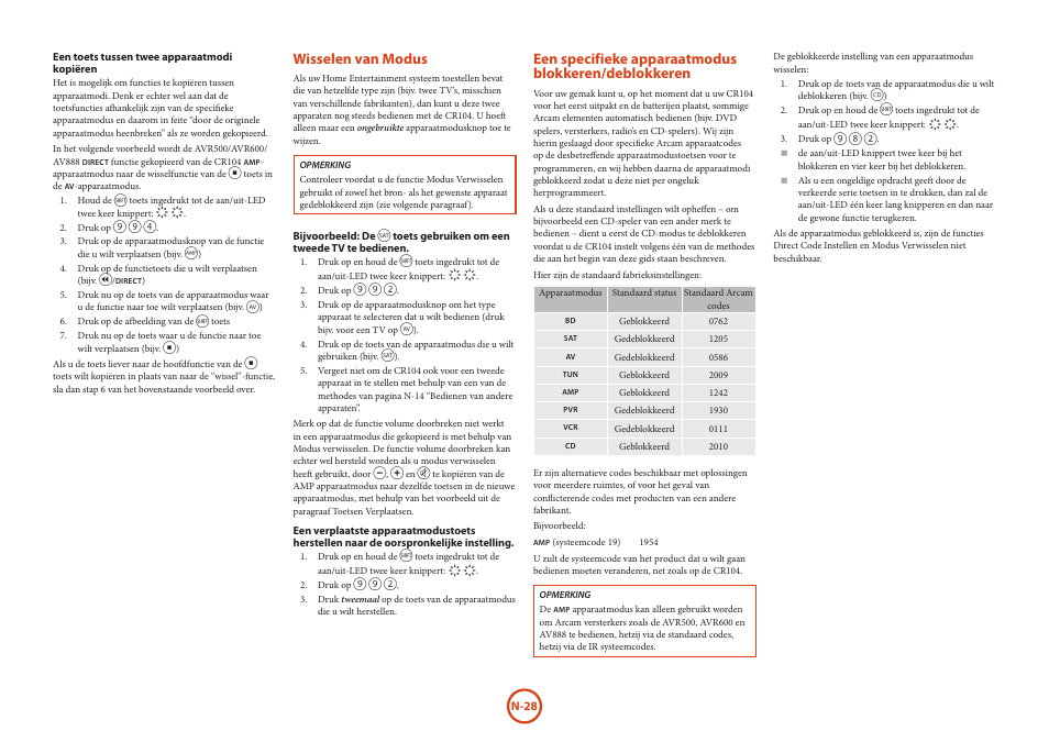 Wisselen van modus, Een specifieke apparaatmodus blokkeren/deblokkeren | Arcam HANDBOOK Blu-ray Disc player BDP300 User Manual | Page 128 / 206