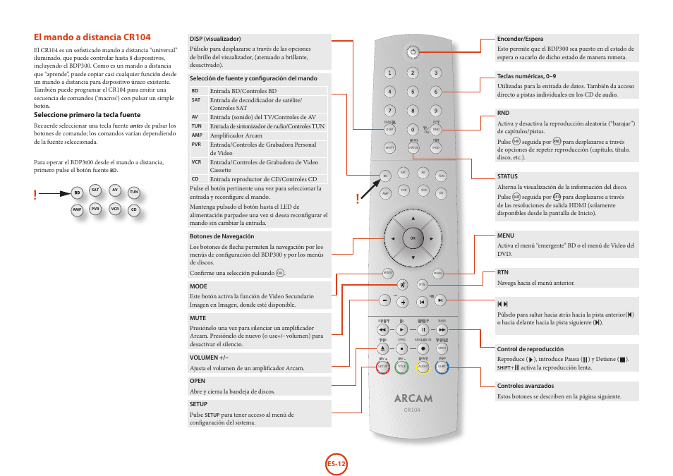 El mando a distancia cr104 | Arcam HANDBOOK Blu-ray Disc player BDP300 User Manual | Page 144 / 206