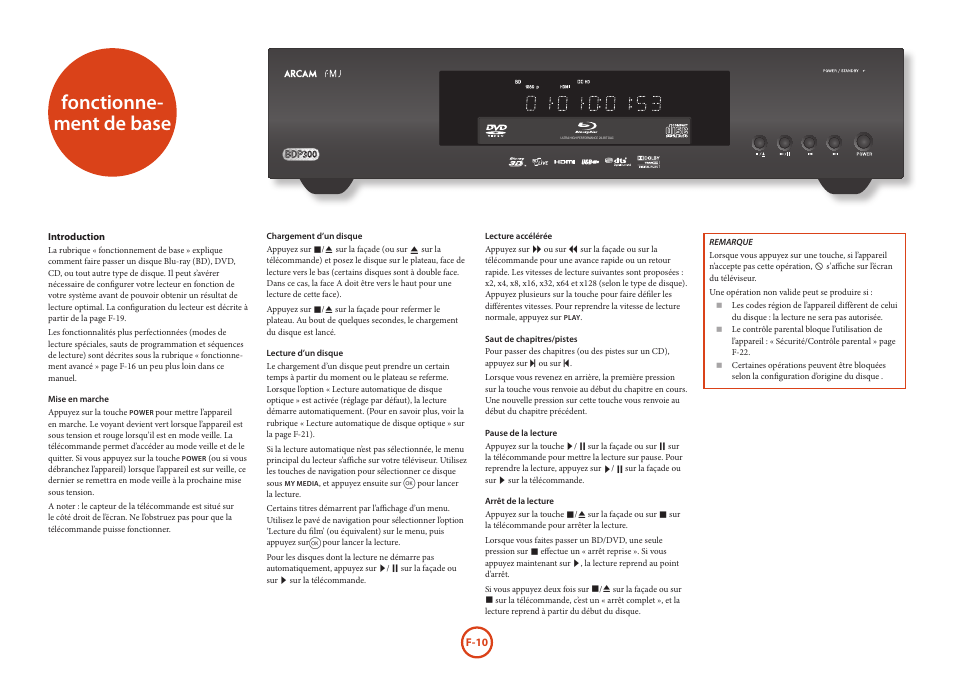Fonctionne- ment de base | Arcam HANDBOOK Blu-ray Disc player BDP300 User Manual | Page 46 / 206