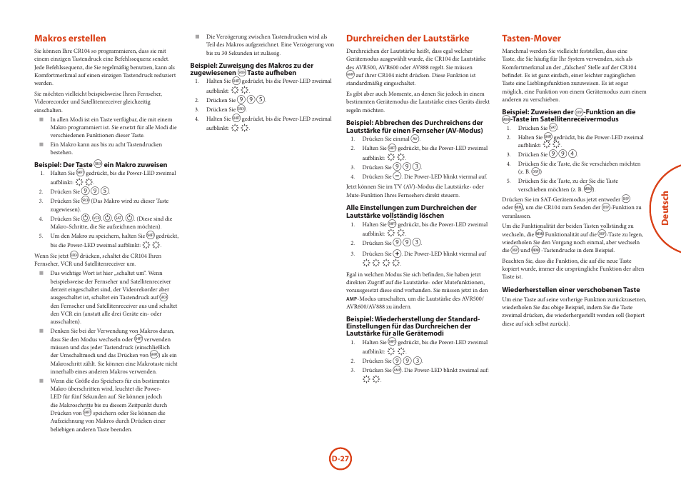 Deutsch, Durchreichen der lautstärke, Tasten-mover | Makros erstellen | Arcam HANDBOOK Blu-ray Disc player BDP300 User Manual | Page 95 / 206