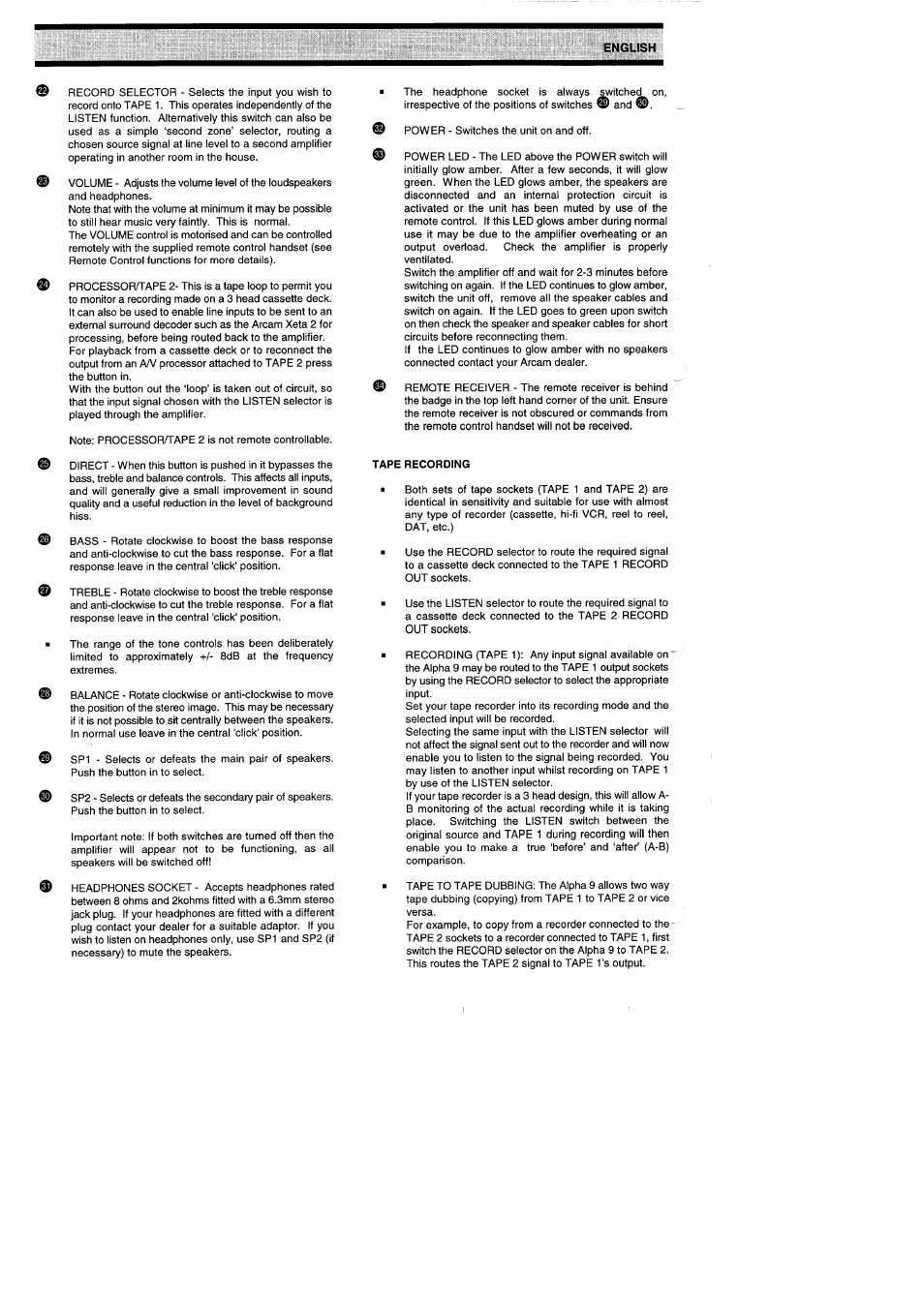 Tape recording | Arcam Amplifiers Alpha 9/9P User Manual | Page 6 / 12