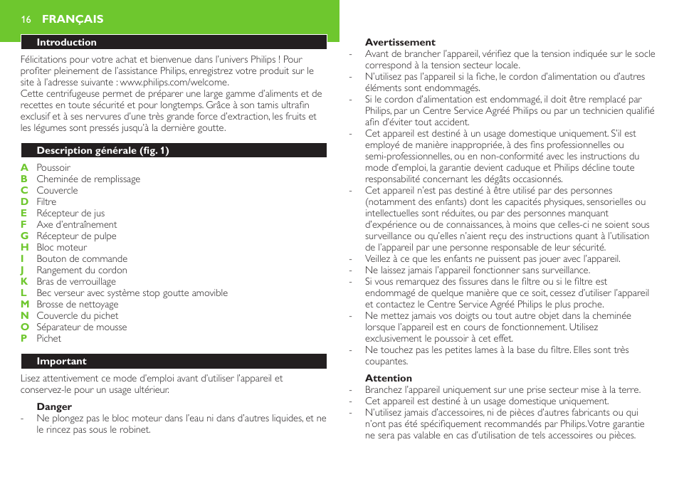 Philips Robust Collection Centrifugeuse User Manual | Page 16 / 28