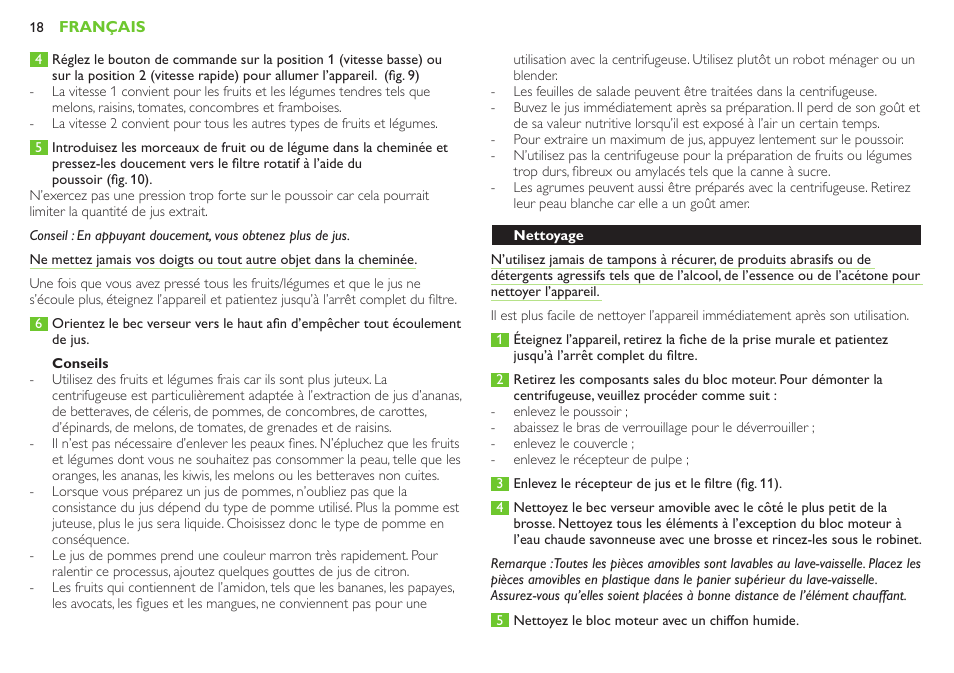 Attention | Philips Robust Collection Centrifugeuse User Manual | Page 18 / 28