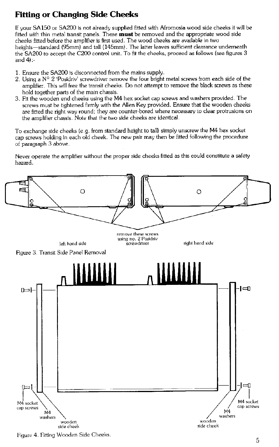 Fitting or changing side cheeks | Arcam SA200 User Manual | Page 7 / 14