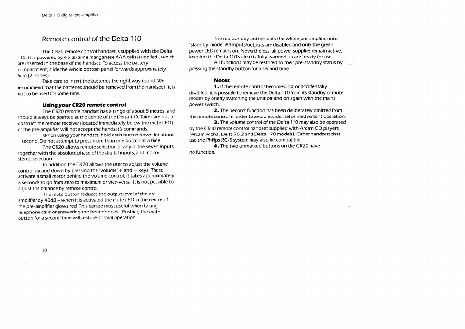 Remote control of the delta 110 | Arcam Digital Pre -Amplifier Delta 110 User Manual | Page 10 / 16