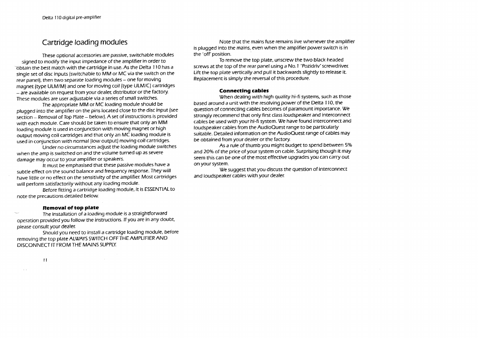 Cartridge loading modules | Arcam Digital Pre -Amplifier Delta 110 User Manual | Page 11 / 16