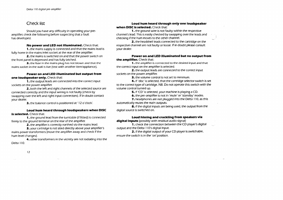 Check list | Arcam Digital Pre -Amplifier Delta 110 User Manual | Page 12 / 16