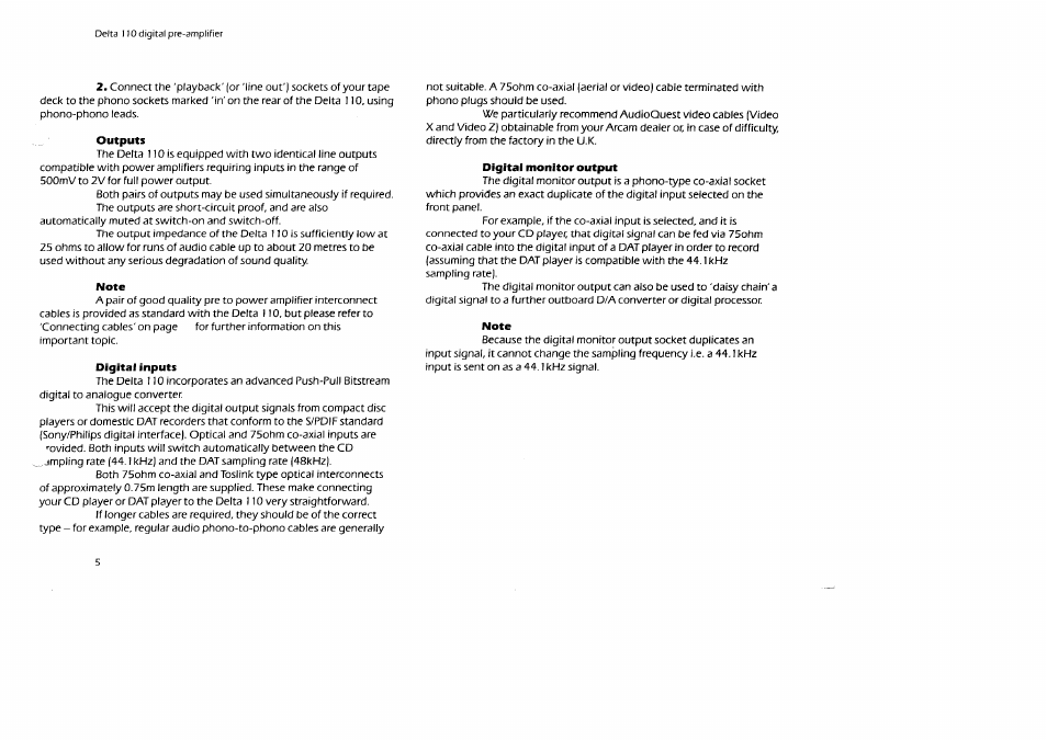 Arcam Digital Pre -Amplifier Delta 110 User Manual | Page 5 / 16