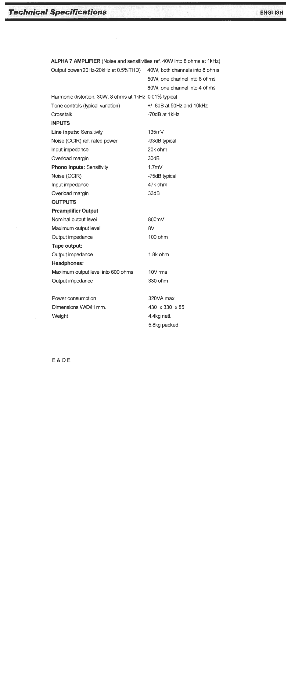 Inputs | Arcam Alpha 8P User Manual | Page 11 / 11