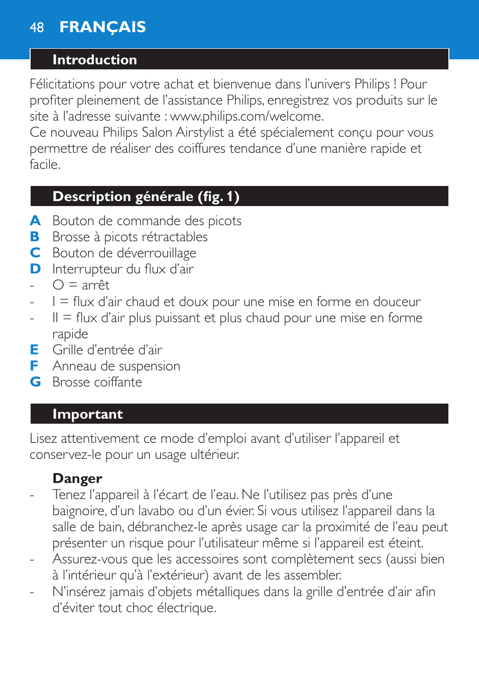 Philips Salon Airstylist Essential Brosse soufflante User Manual | Page 48 / 100