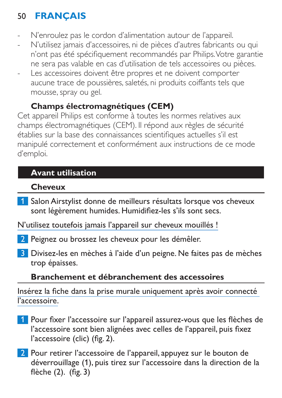 Avertissement, Attention | Philips Salon Airstylist Essential Brosse soufflante User Manual | Page 50 / 100