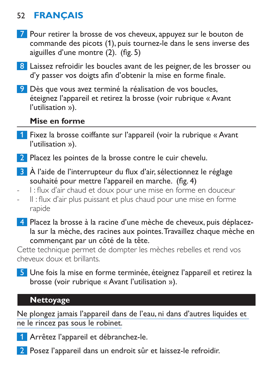 Utilisation de l’appareil, Réalisation de boucles | Philips Salon Airstylist Essential Brosse soufflante User Manual | Page 52 / 100