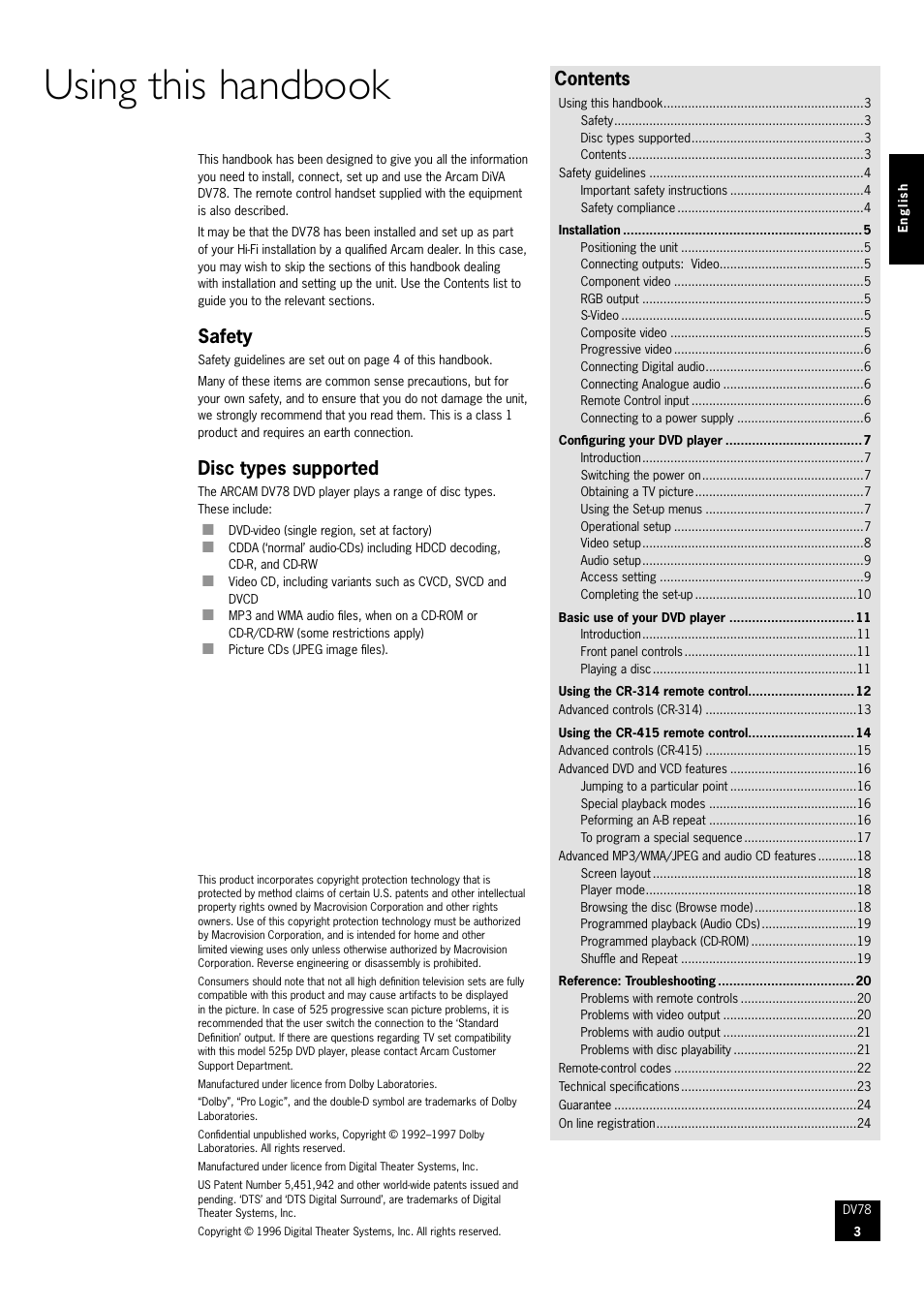 Arcam DVD Player DV78 User Manual | Page 3 / 24