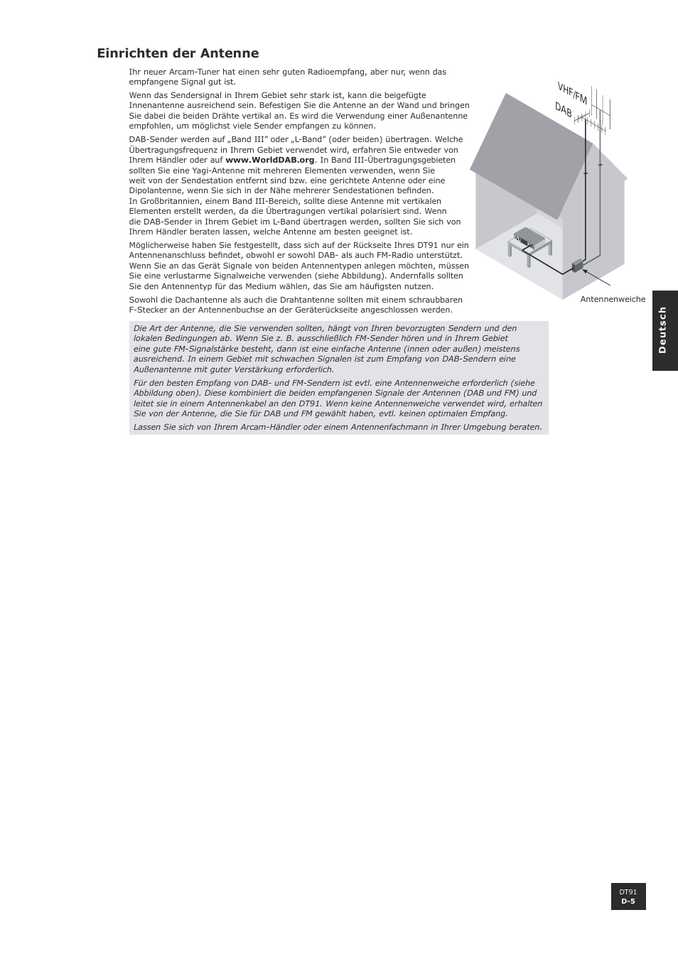 Einrichten der antenne | Arcam DT91 User Manual | Page 33 / 52
