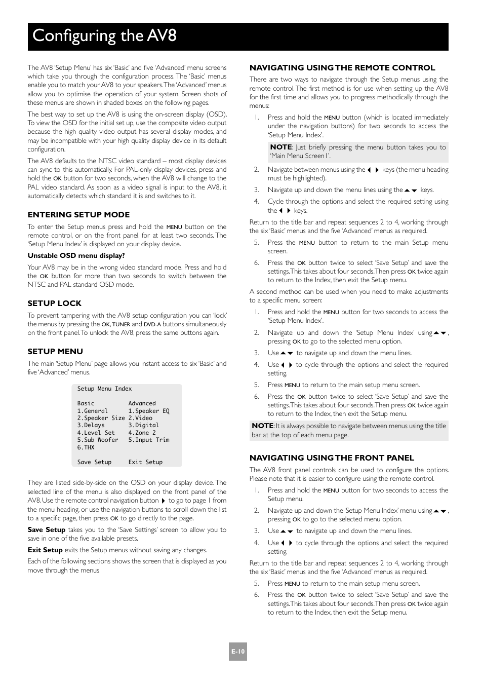 Configuring the av8 | Arcam AV8 PReamp Processor E-2 User Manual | Page 10 / 42