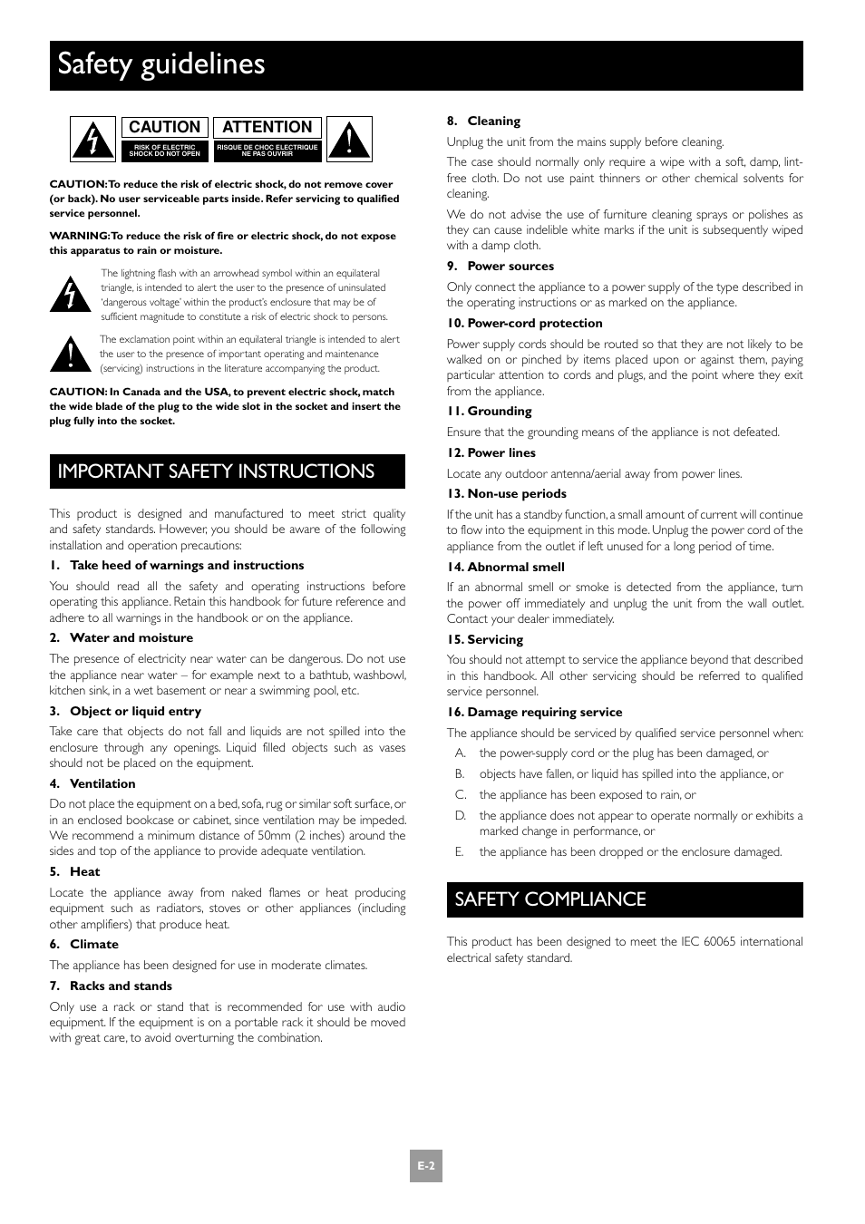 Safety guidelines, Important safety instructions, Safety compliance | Arcam AV8 PReamp Processor E-2 User Manual | Page 2 / 42