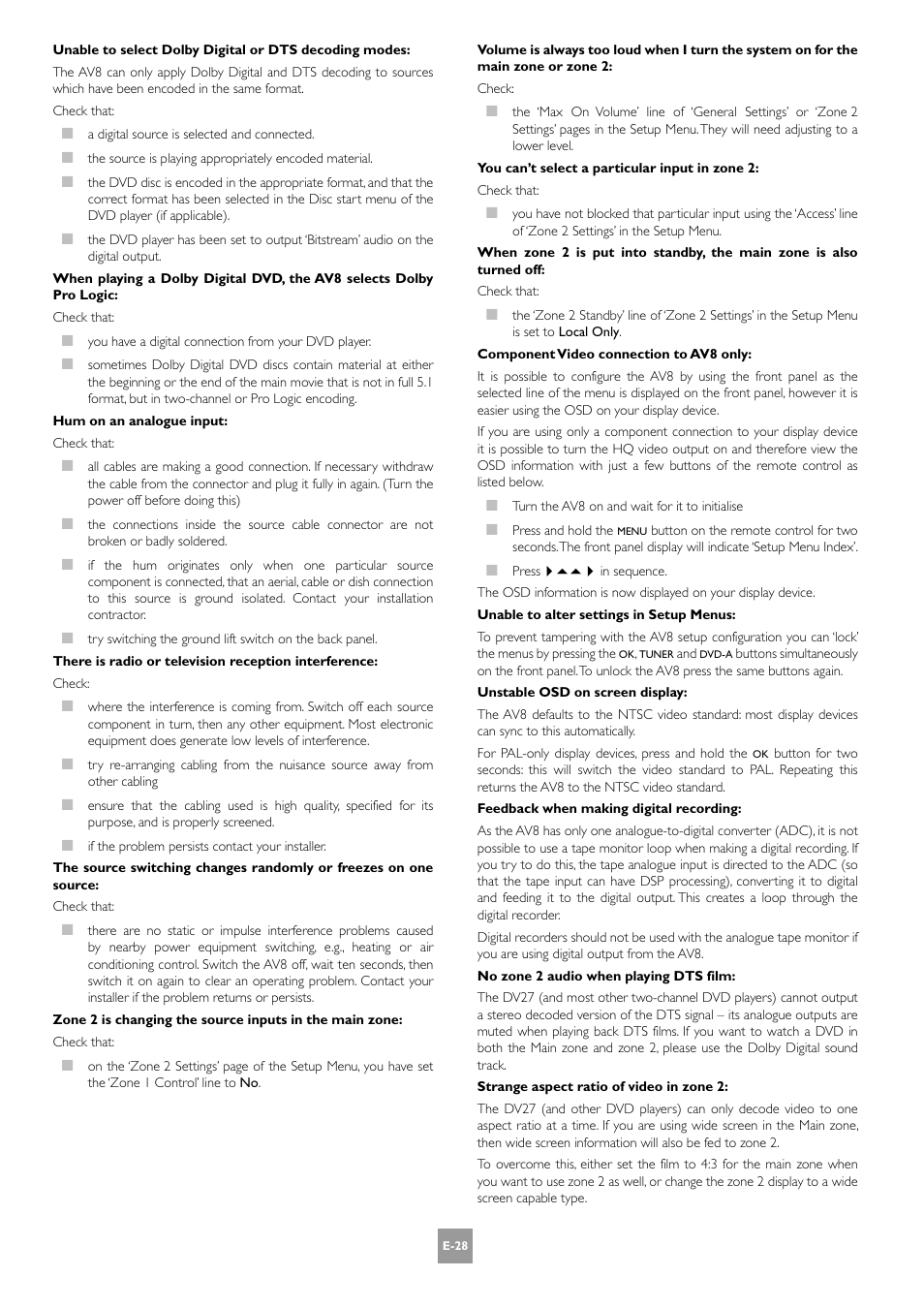 Arcam AV8 PReamp Processor E-2 User Manual | Page 28 / 42
