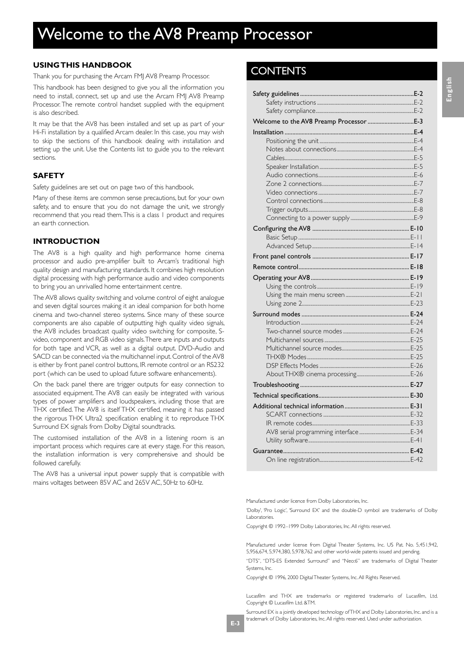 Arcam AV8 PReamp Processor E-2 User Manual | Page 3 / 42