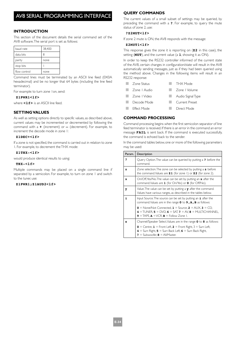 Av8 serial programming interface | Arcam AV8 PReamp Processor E-2 User Manual | Page 34 / 42