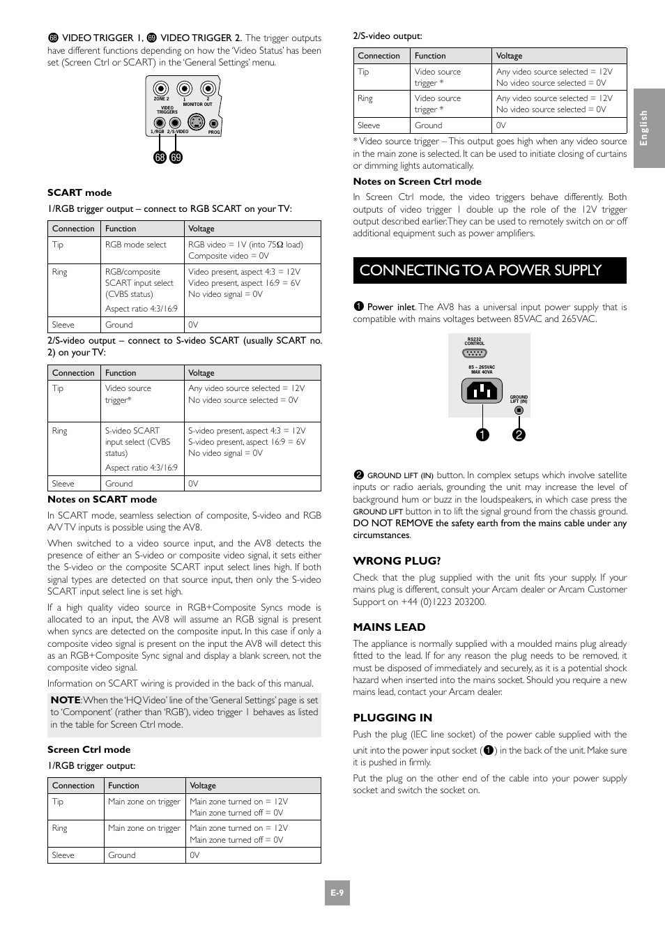 Gsgt, Connecting to a power supply | Arcam AV8 PReamp Processor E-2 User Manual | Page 9 / 42