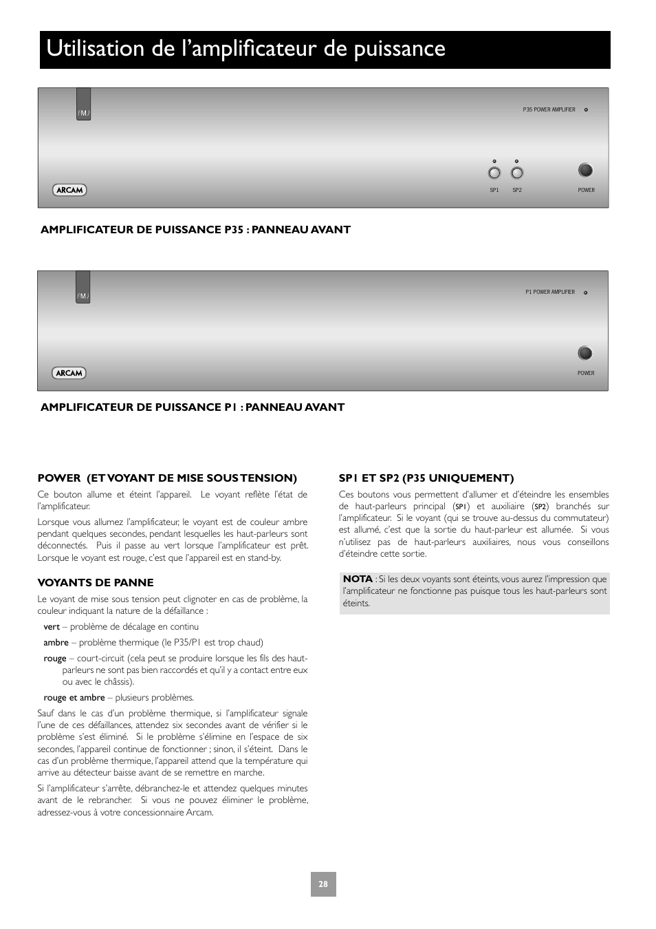 Utilisation de l’amplificateur de puissance | Arcam Power Amplifier P1 User Manual | Page 28 / 52