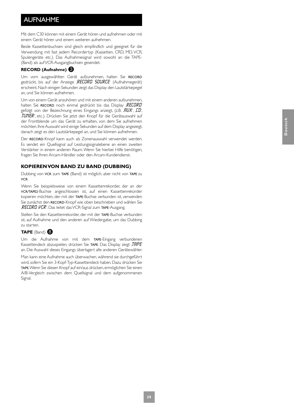 Aufnahme | Arcam Power Amplifier P1 User Manual | Page 39 / 52