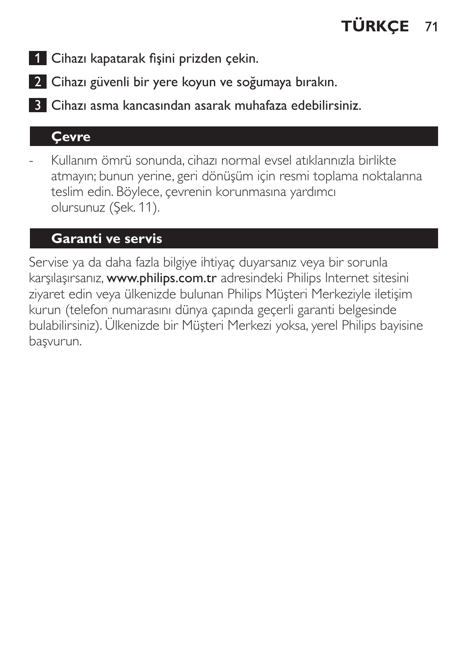 Çevre, Garanti ve servis | Philips Sèche-cheveux User Manual | Page 71 / 76