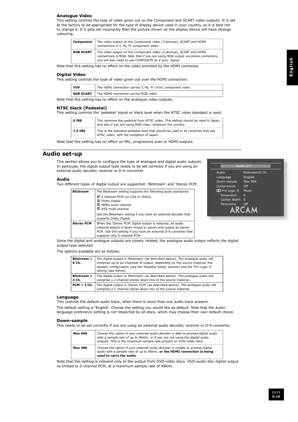 Audio set-up | Arcam DV79 User Manual | Page 15 / 42