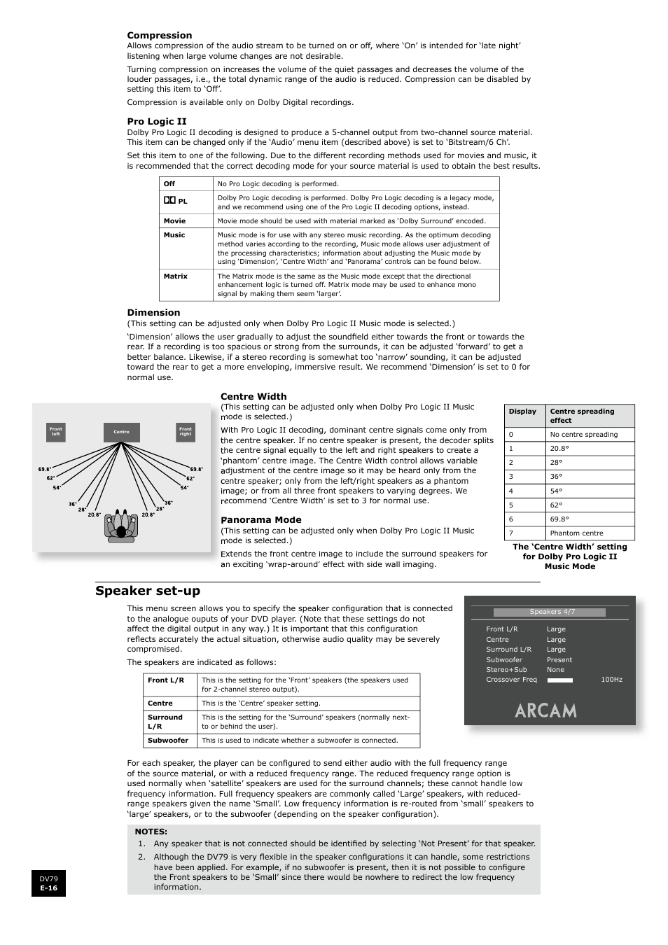 Speaker set-up | Arcam DV79 User Manual | Page 16 / 42
