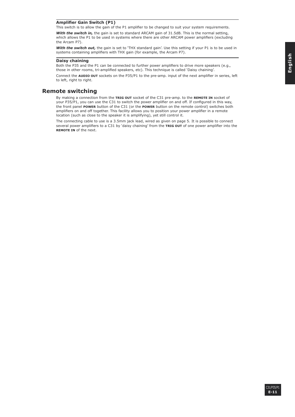 Remote switching, E-11 | Arcam P1 User Manual | Page 11 / 18