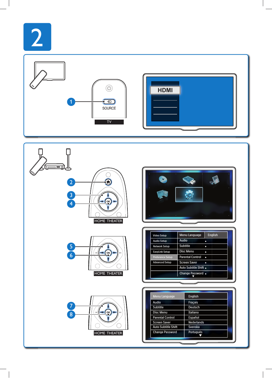 Hdmi 1 | Philips Home Cinéma 5 enceintes User Manual | Page 16 / 18