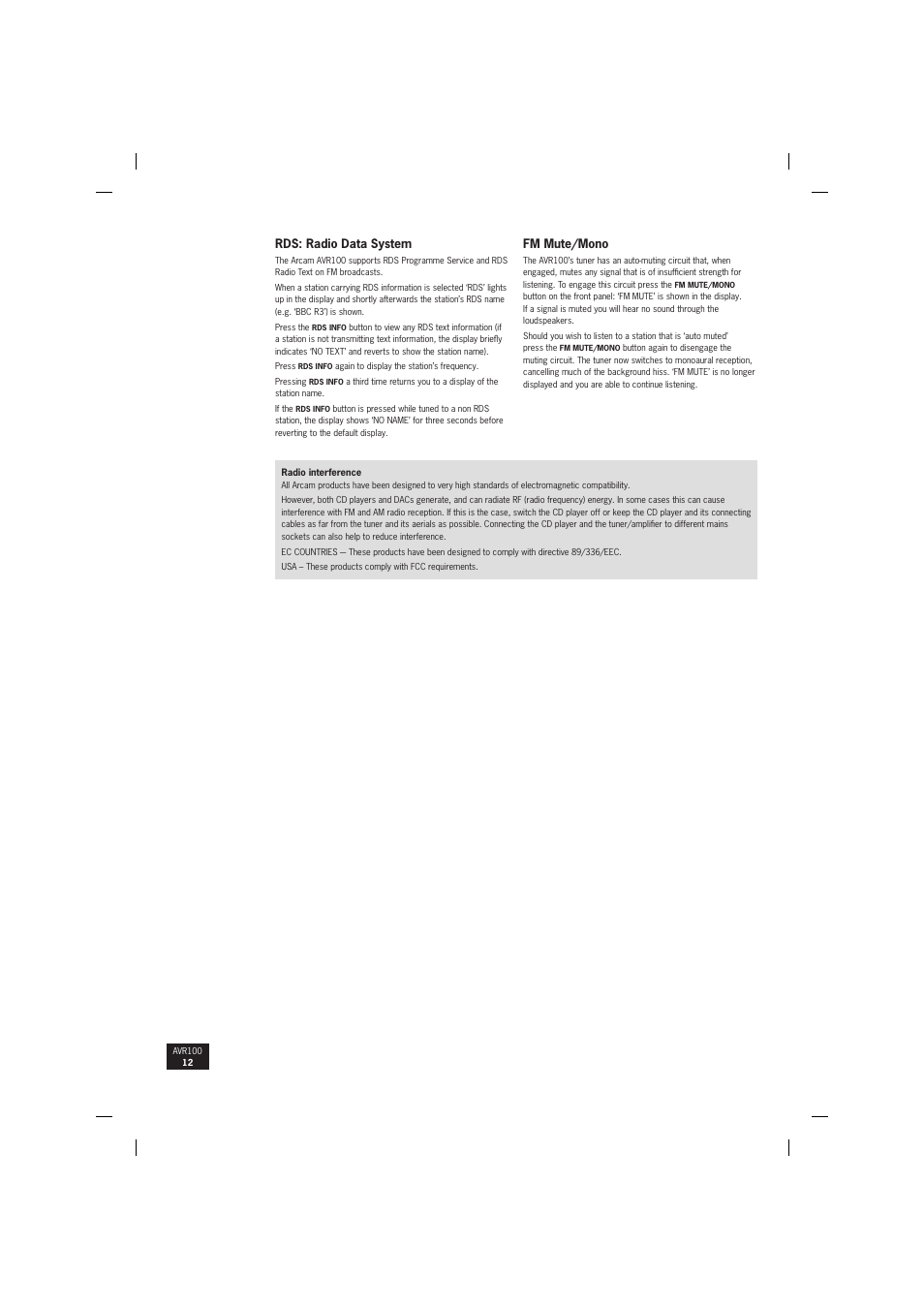 Arcam surround sound receiver AVR100 User Manual | Page 12 / 17