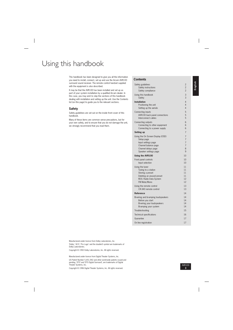 Using this handbook | Arcam surround sound receiver AVR100 User Manual | Page 3 / 17