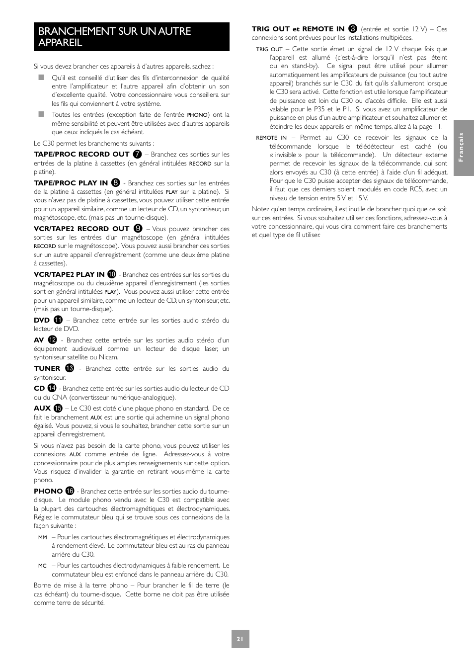 Branchement sur un autre appareil | Arcam C30 User Manual | Page 21 / 52